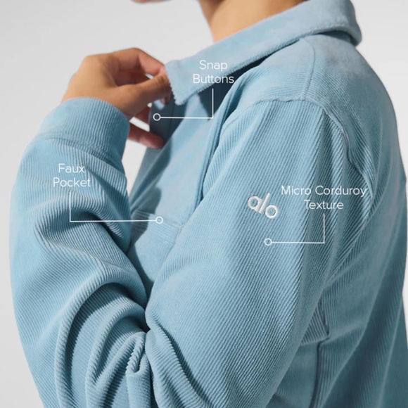 NWT Alo Blue Micro Corduroy Cropped Dreamer Button Down Jacket (Size S) - Picture 2 of 11